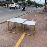  Cặp bàn sofa vuông mặt đá trắng BTPK22 Kasbah khung vàng 