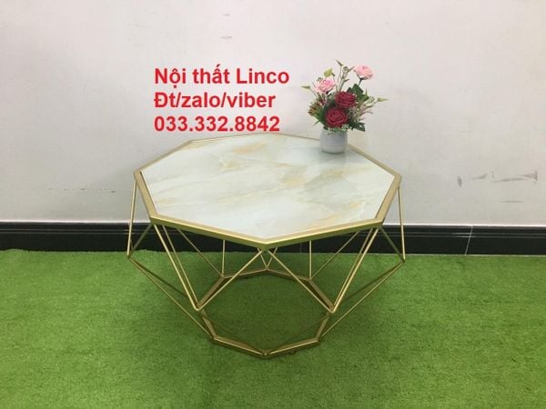 bàn sofa mặt kính lục giác vân giả đá
