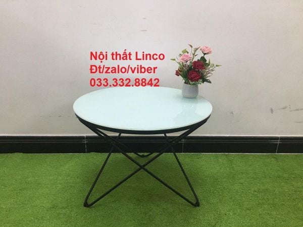  Bàn trà phòng khách nhỏ gọn 60 x 45 kính cường lực trắng 