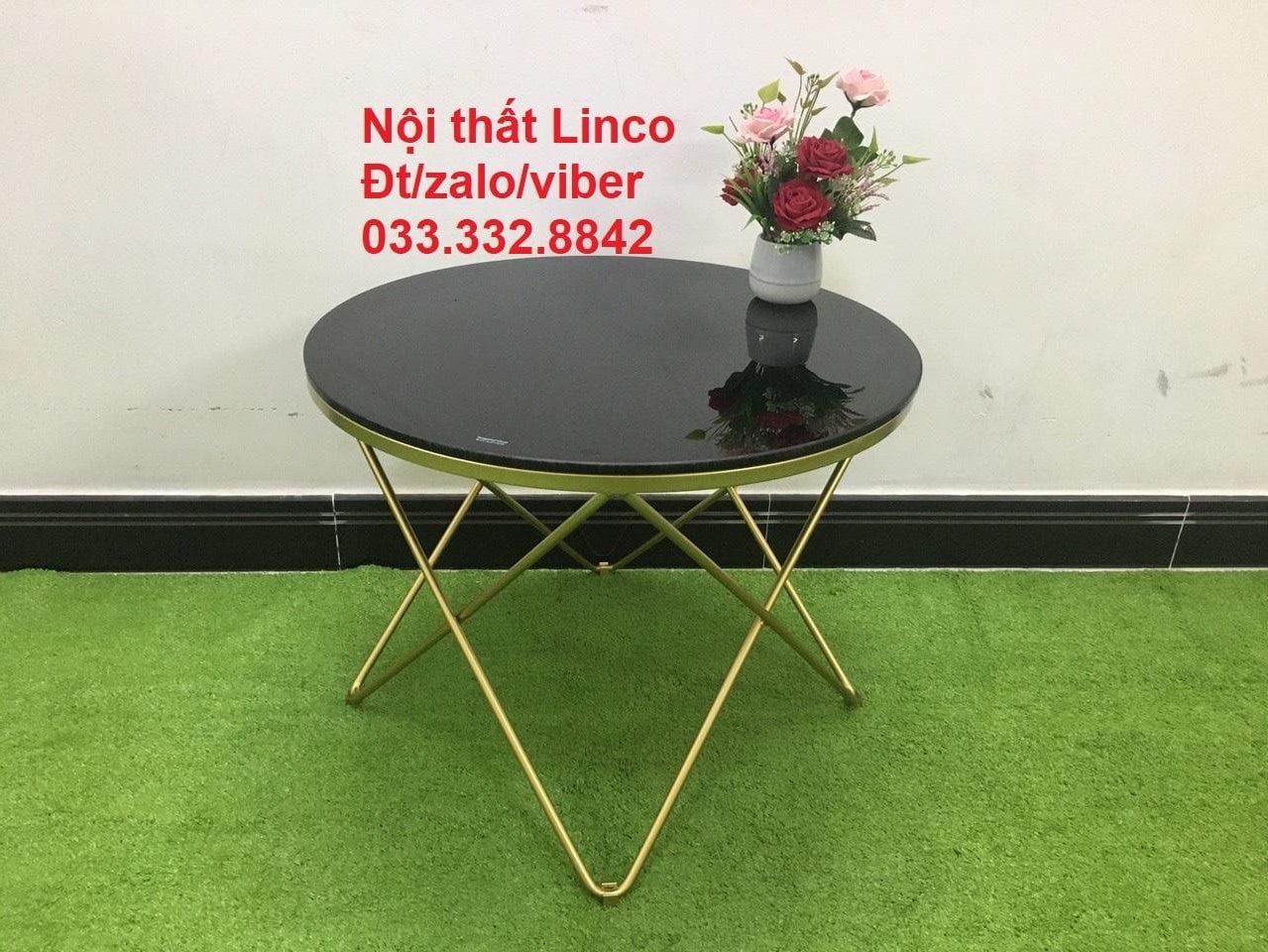  Bàn sofa gia đình nhỏ gọn D60 mặt kính đen khung vàng giá rẻ 