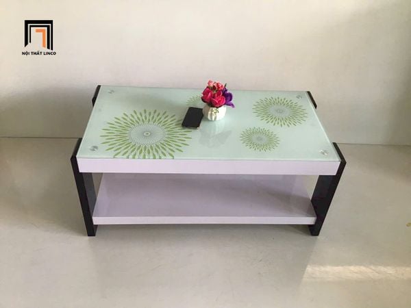 bàn trà mặt kính in hoa giá rẻ