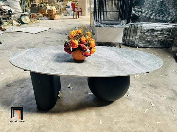 bàn trà mặt đá oval màu xám