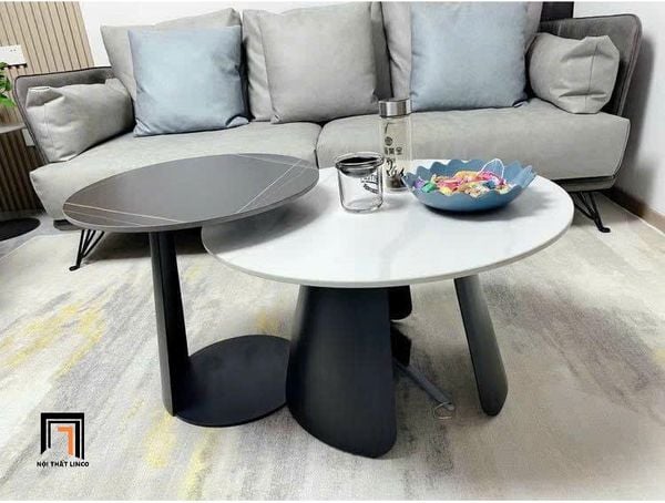 cặp 2 bàn tròn mặt đá khung chân xòe