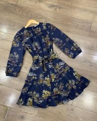 ĐẦM JOHN LEWIS BÔNG XANH ĐEN KÈM BELT