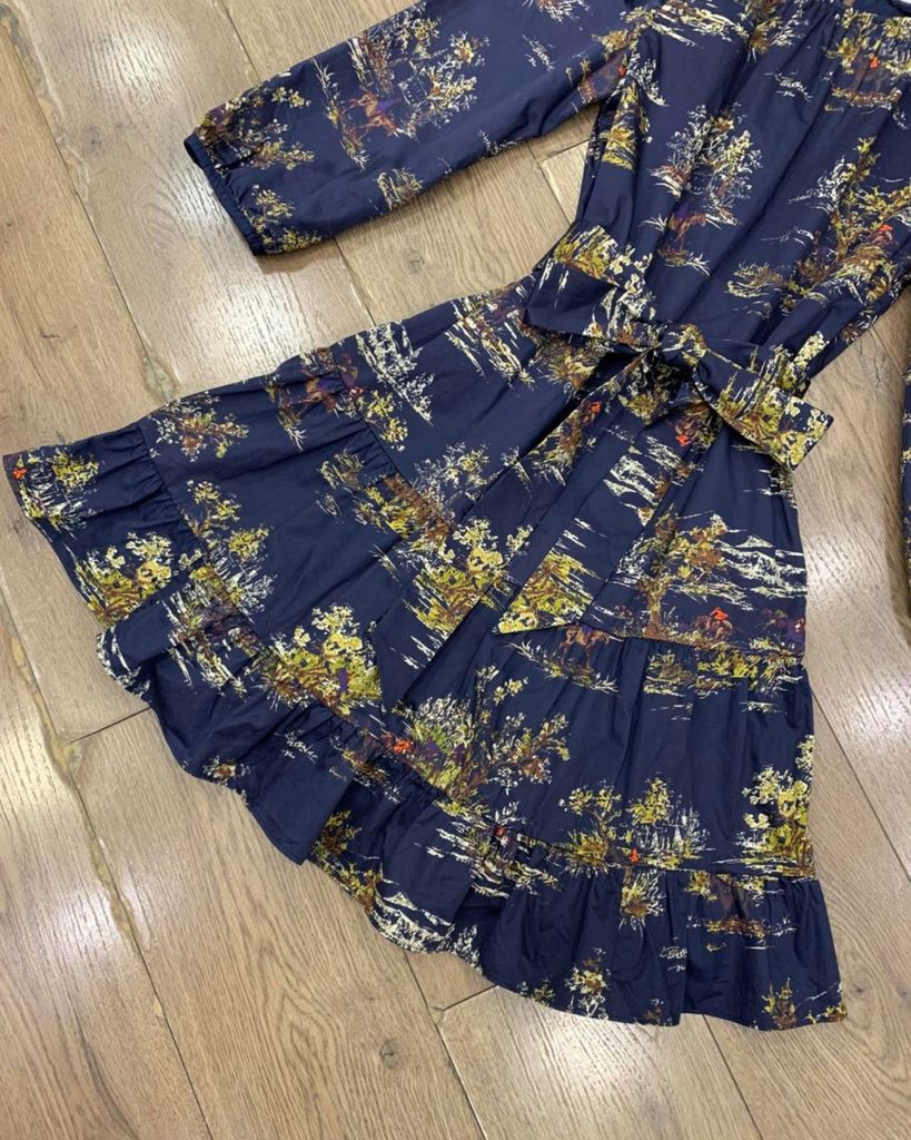 ĐẦM JOHN LEWIS BÔNG XANH ĐEN KÈM BELT