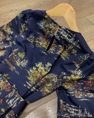ĐẦM JOHN LEWIS BÔNG XANH ĐEN KÈM BELT