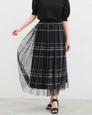 CHÂN VÁY CARO ĐEN XUẤT NHẬT