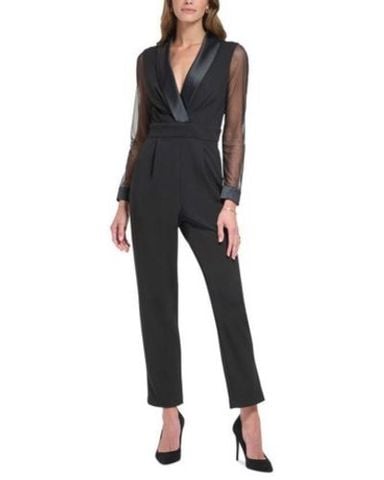 JUMPSUIT ĐEN JESSICA TAY PHỐI LƯỚI