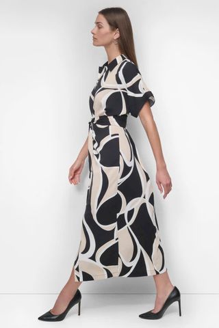 ĐẦM DKNY CỔ SƠ MI NHÚN EO