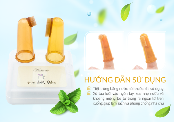  Dụng cụ đánh răng và tưa lợi silicone nano bạc Mamachi-set 2 chiếc 