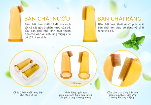  Dụng cụ đánh răng và tưa lợi silicone nano bạc Mamachi-set 2 chiếc 
