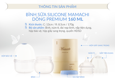  Bình sữa silicone Mamachi dòng Premium 160 ml- xanh blue 