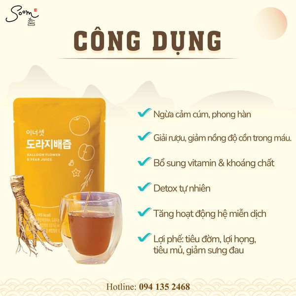  Nước ép cao tần lê & hoa cát cánh, hồng sâm (hộp 30 túi * 90ml) 