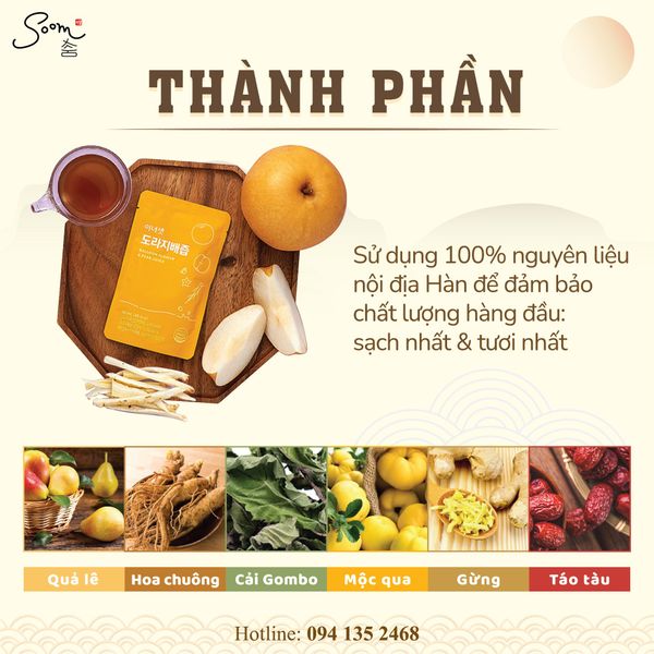  Nước ép cao tần lê & hoa cát cánh, hồng sâm (hộp 30 túi * 90ml) 