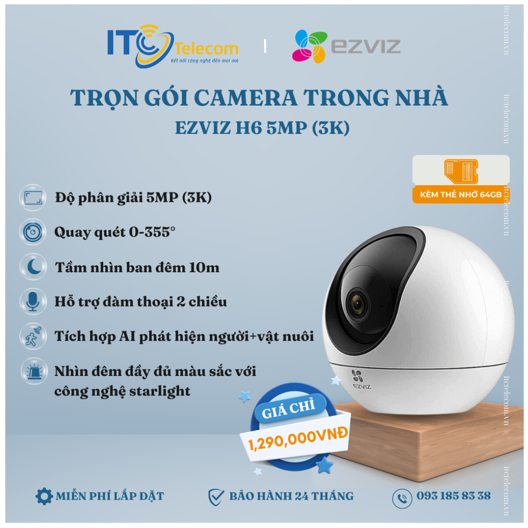 Trọn Gói Camera Trong Nhà EZVIZ H6 5MP (3K)