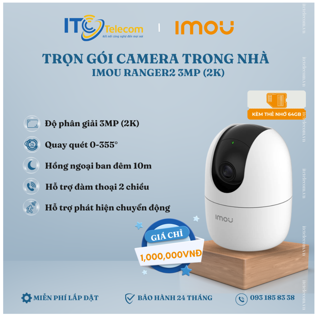 Trọn Gói Camera Trong Nhà IMOU Ranger2 3MP (2K)