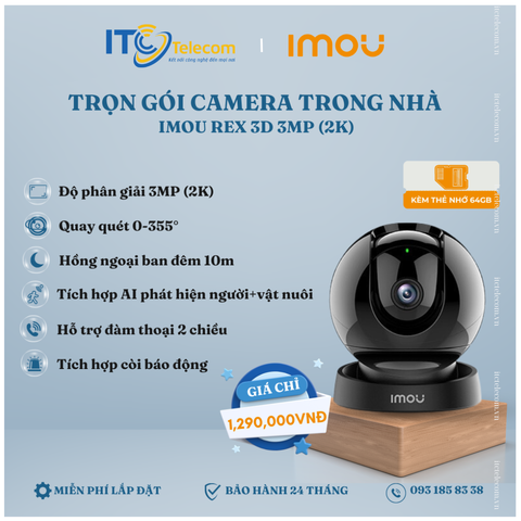 Trọn Gói Camera Trong Nhà IMOU Rex 3D 3MP (2K)