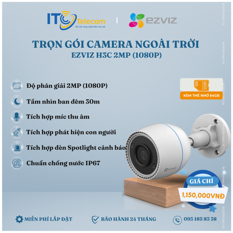 Trọn Gói Camera Ngoài Trời FULL COLOR EZVIZ H3C 2MP (1080P)