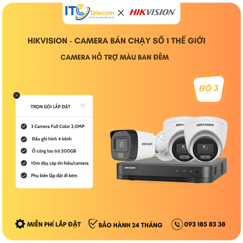 Trọn Bộ 3 Mắt Camera Full Color - Thu Tiếng HIKVISION 2.0MP
