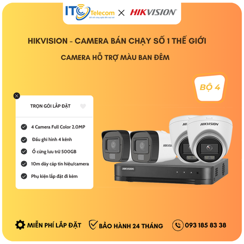 Trọn Bộ 4 Mắt Camera Full Color - Thu Tiếng HIKVISION 2.0MP