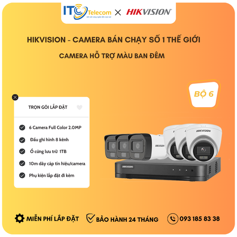 Trọn Bộ 6 Mắt Camera Full Color - Thu Tiếng HIKVISION 2.0MP