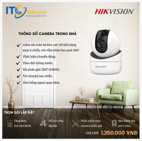 Combo Camera IP Wifi 2MP Trong Nhà HIKVISION (Không Dây)