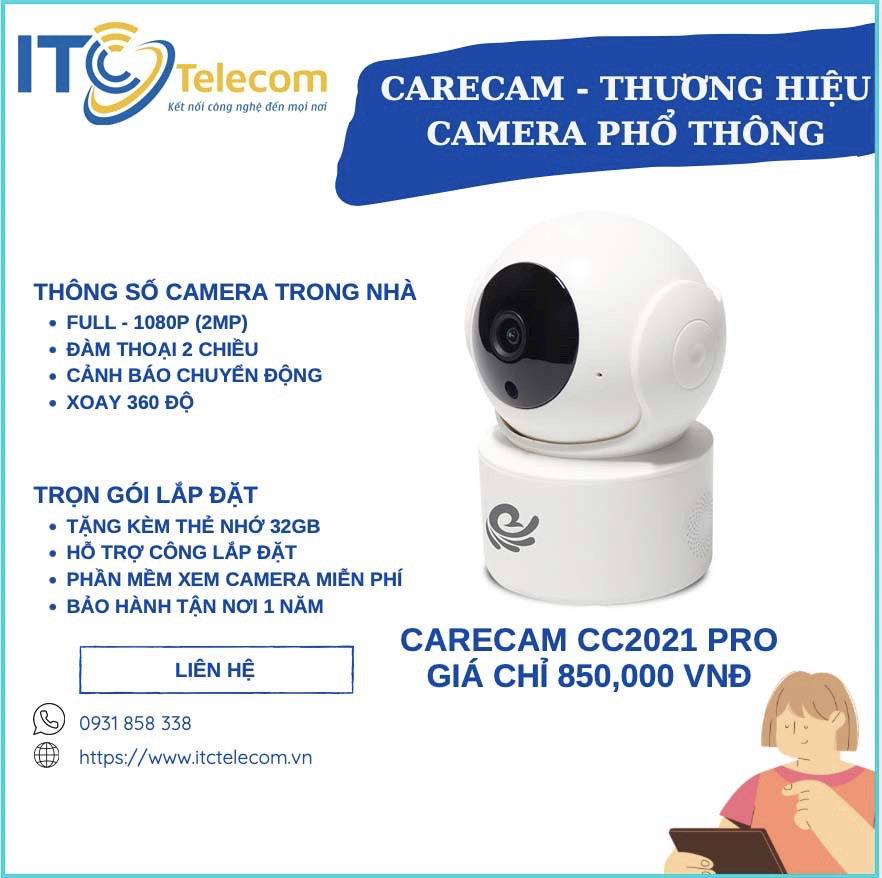 Combo Camera IP Wifi 2MP Trong Nhà CARECAM (Không Dây)
