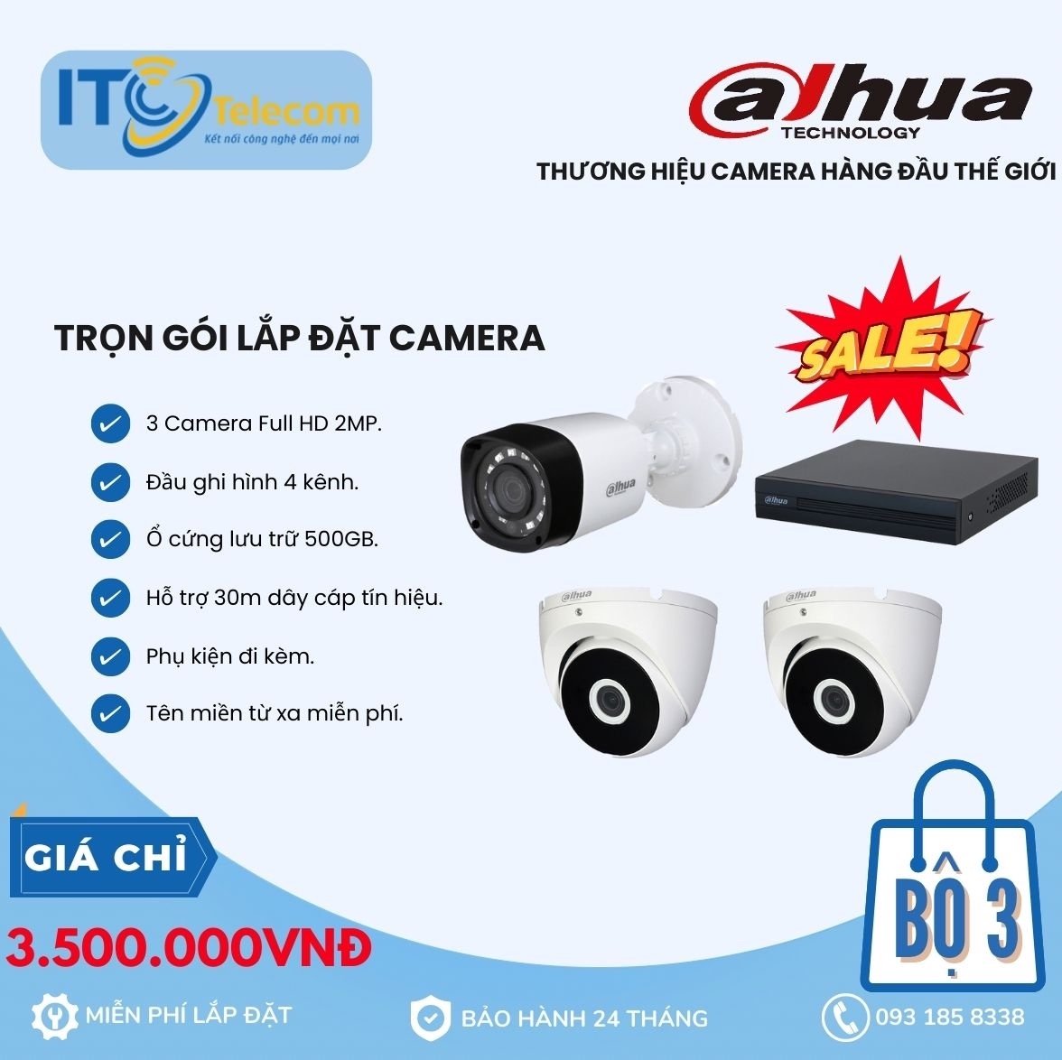 Trọn Bộ 3 Mắt Camera DAHUA 2.0mp