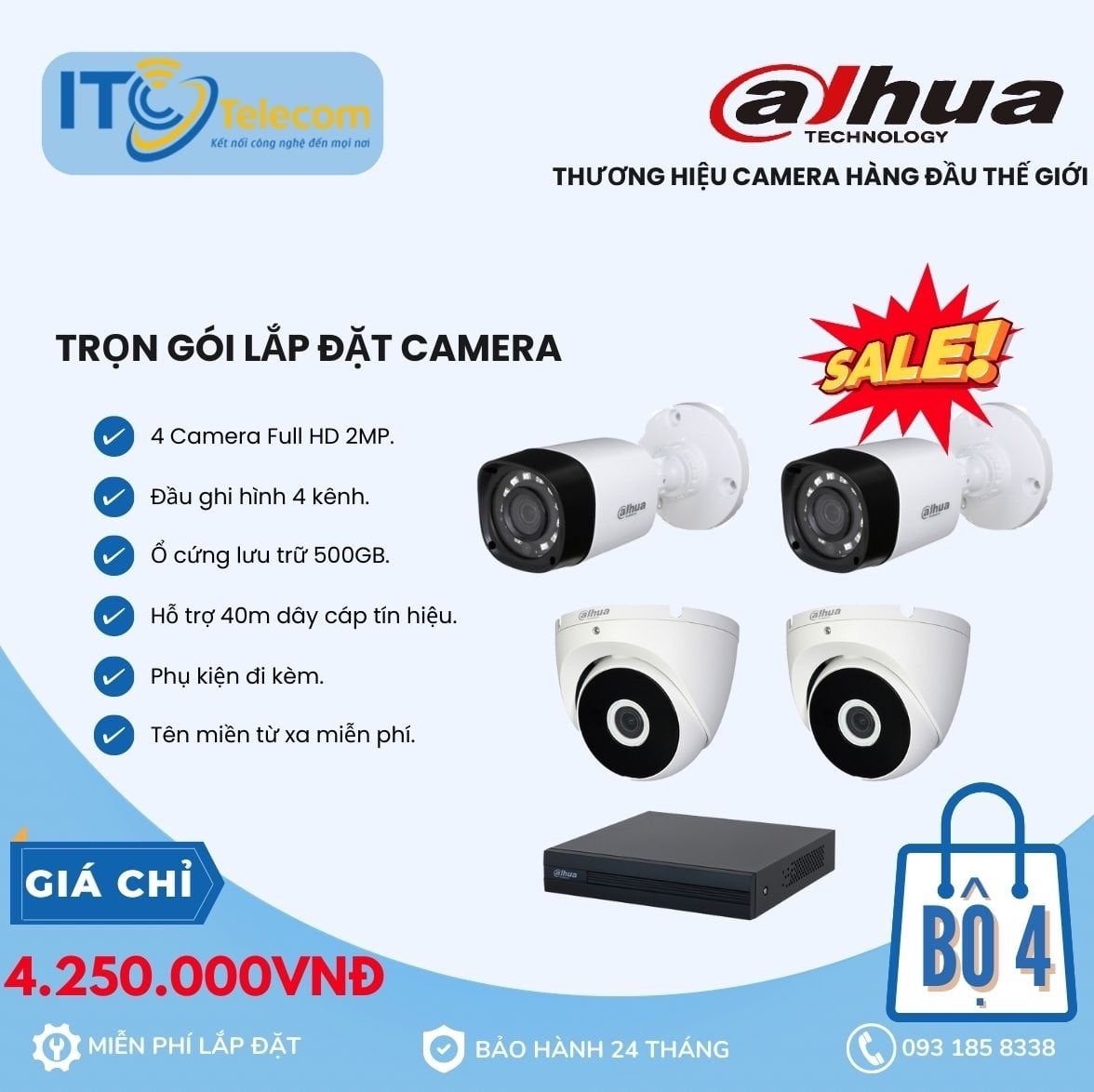 Trọn Bộ 4 Mắt Camera DAHUA 2.0mp