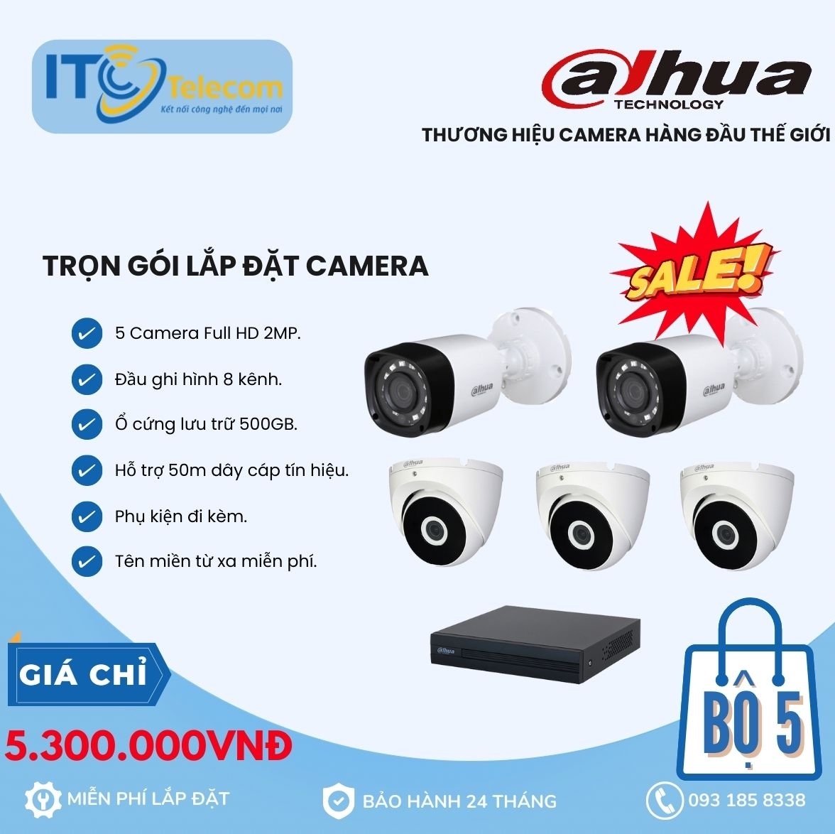 Trọn Bộ 5 Mắt Camera DAHUA 2.0mp