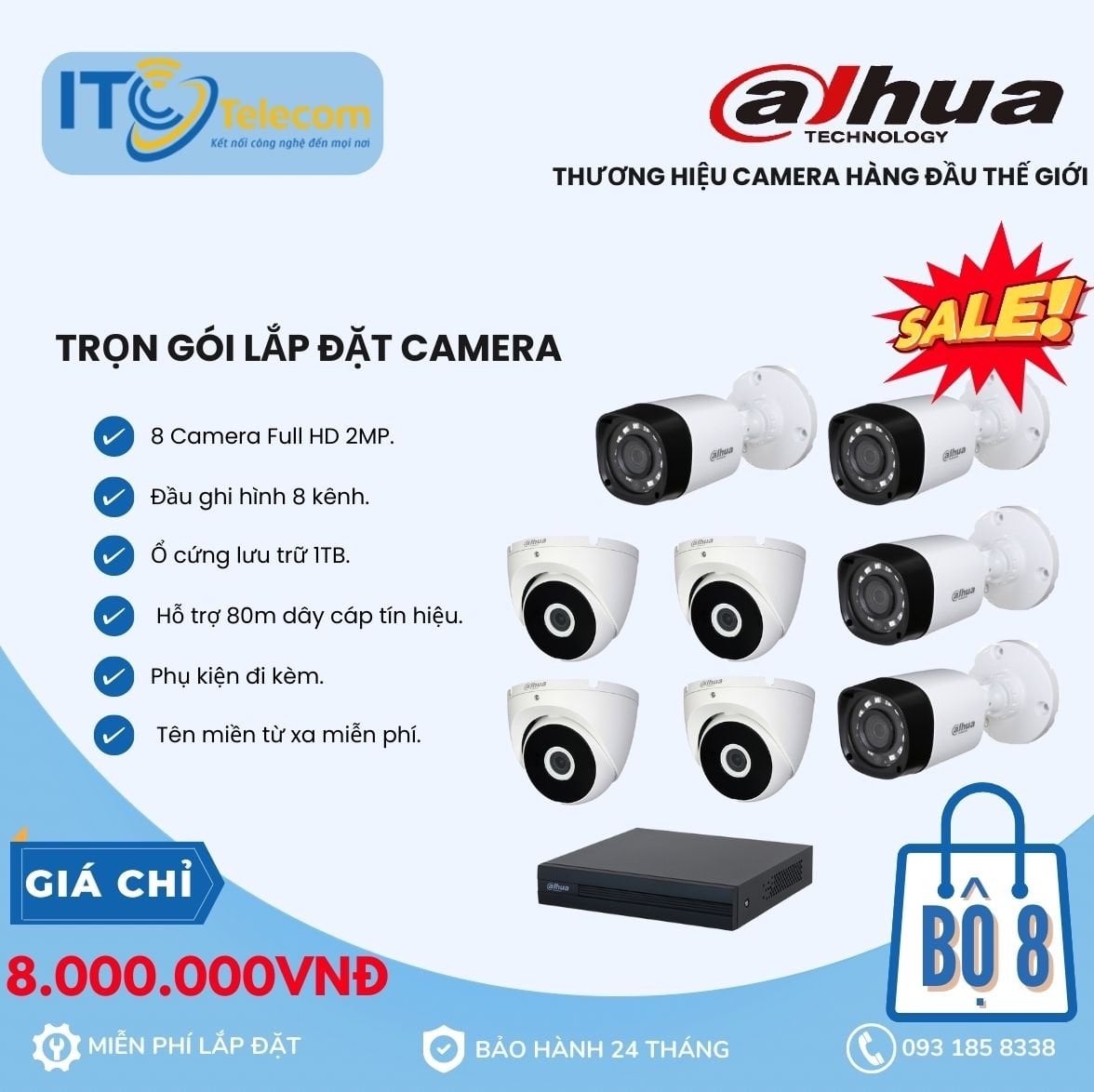 Trọn Bộ 8 Camera FULL HD 2.0MP DAHUA