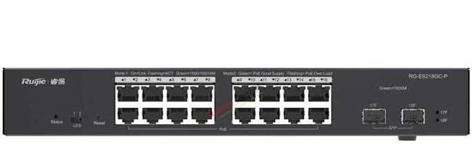 Switch PoE RUIJIE 16-port 10/100/1000Base-T RG-ES218GC-P