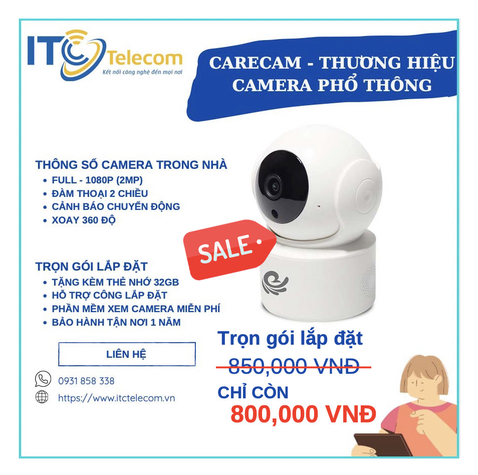 Combo Camera IP Wifi 2MP Trong Nhà CARECAM (Không Dây)
