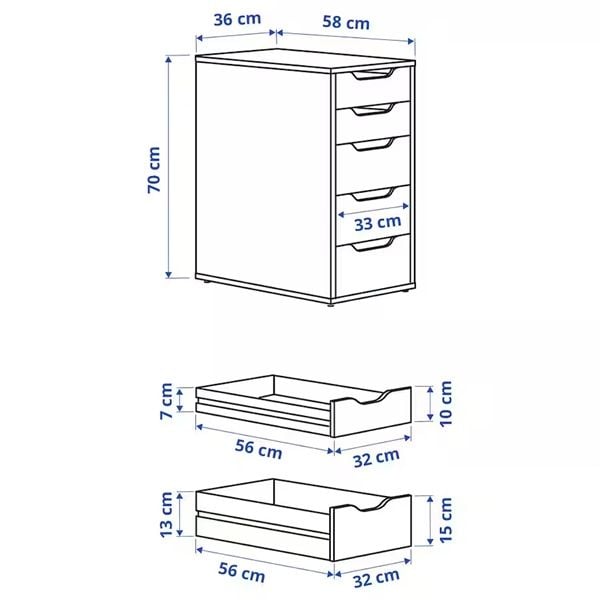 Tủ gỗ 5 ngăn IKEA ALEX 36*58*70 cm