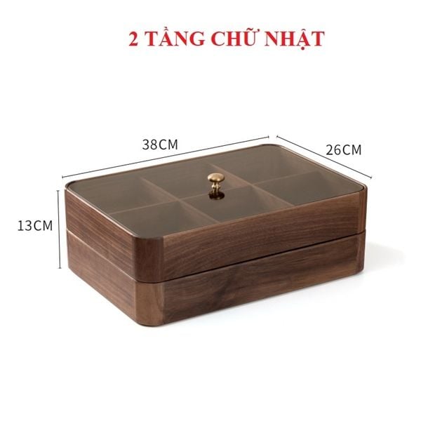 Khay mứt gỗ óc chó có nắp kính mẫu mới