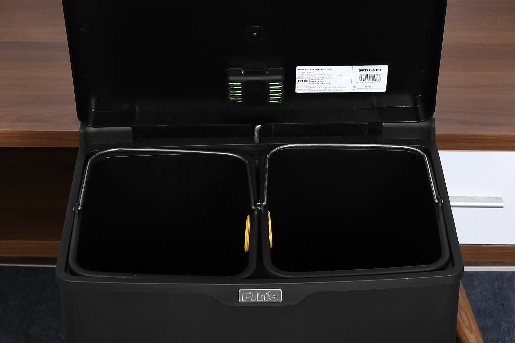 Thùng rác FITIS MEGA - Đạp thấp đôi - ĐEN SPD1-903