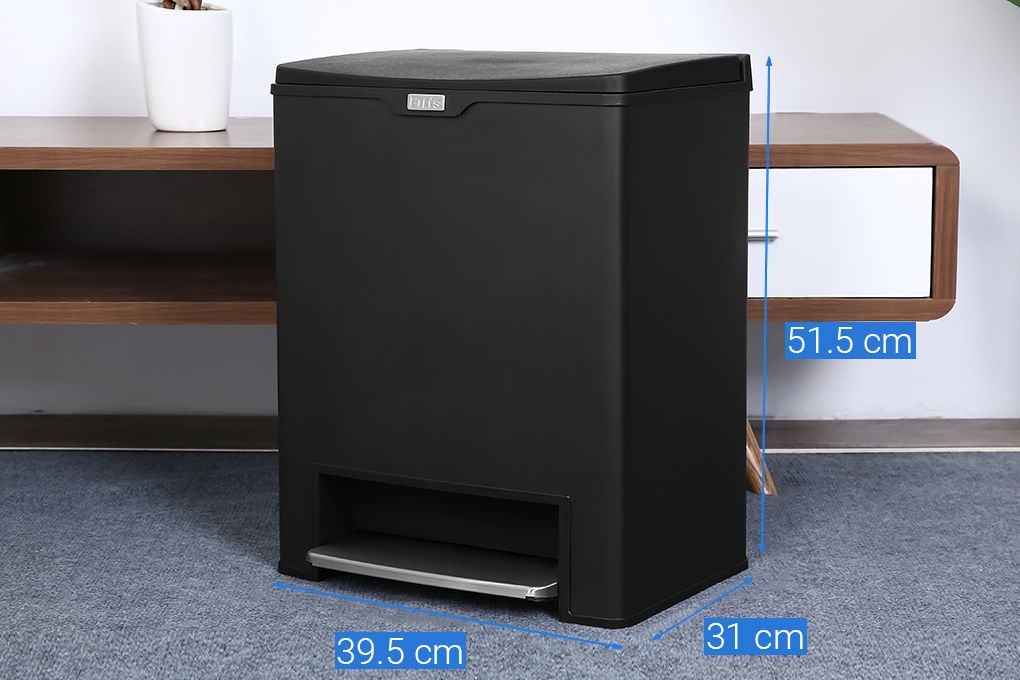 Thùng rác FITIS MEGA - Đạp thấp đôi - ĐEN SPD1-903