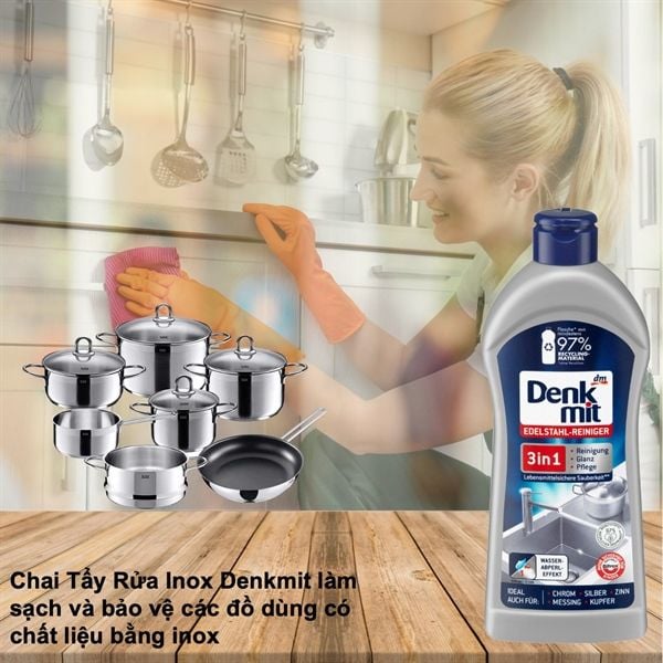Dung Dịch tẩy đa năng đồ inox, gốm, sứ DENKMIT 300ml màu xám