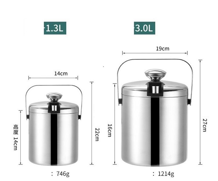 Xô đựng đá inox 1.3L 14*14*22
