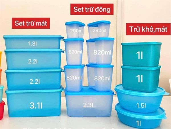 Set 15 hộp Mega Tupperware 7 đông + 6 mát + 2 khô