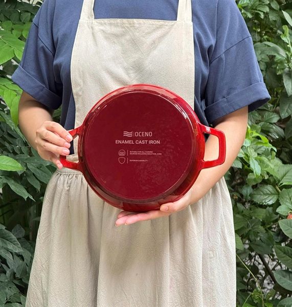 Chảo gang 2 tay cầm Oceno MÀU ĐỎ