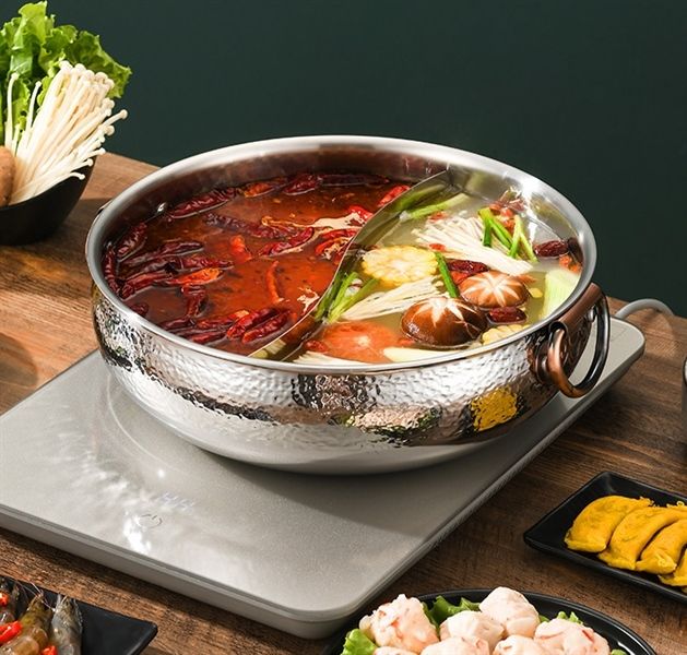 Nồi lầu cao cấp 2 ngăn 3 lớp hoa văn thủ công