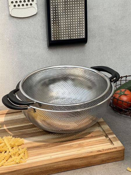 Rổ inox liền khối 2 tay cầm có chân Kaiyo