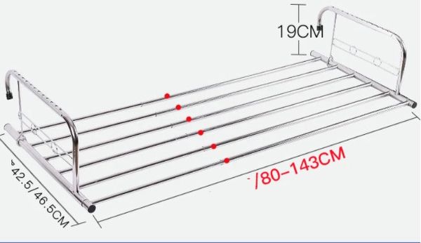 Giá phơi đồ móc ban công 65 kéo dài 118cm