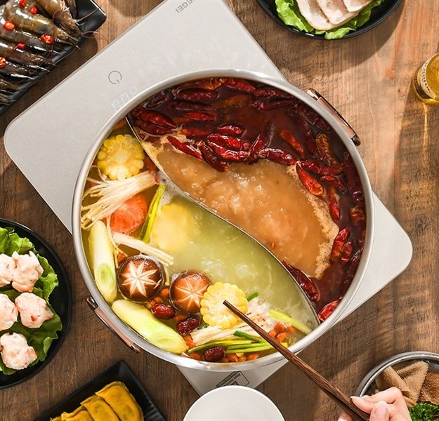 Nồi lầu cao cấp 2 ngăn 3 lớp hoa văn thủ công