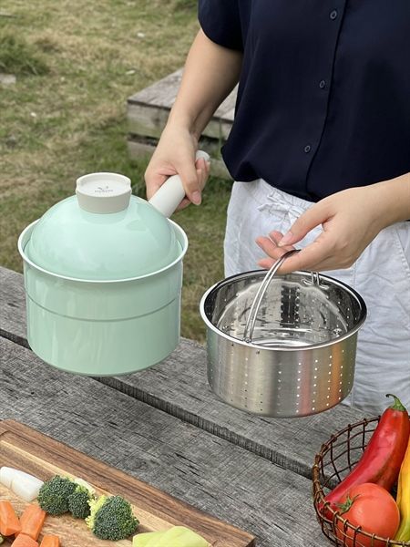 Bộ nồi nhôm đúc kèm xửng hấp Kaiyo màu xanh mint