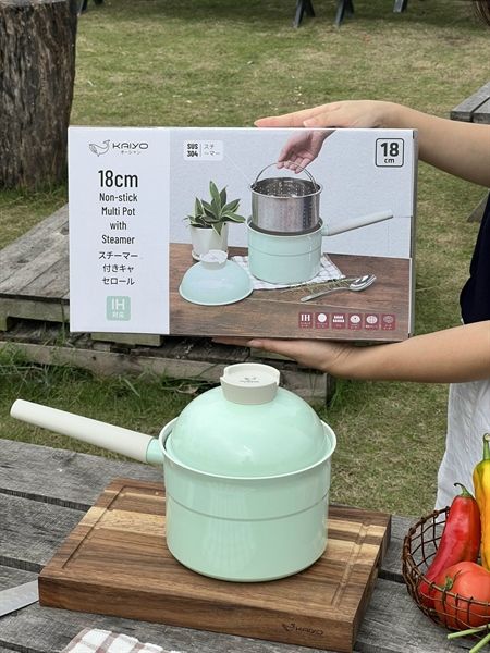 Bộ nồi nhôm đúc kèm xửng hấp Kaiyo màu xanh mint
