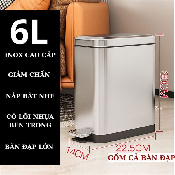 Thùng rác inox cao cấp Tobin 6L