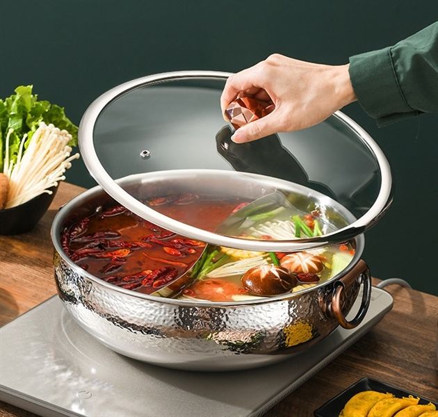 Nồi lầu cao cấp 2 ngăn 3 lớp hoa văn thủ công