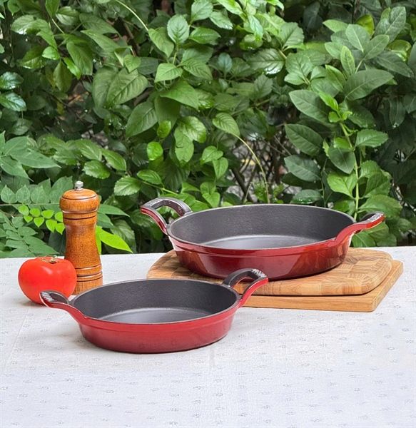 Chảo gang 2 tay cầm Oceno MÀU ĐỎ